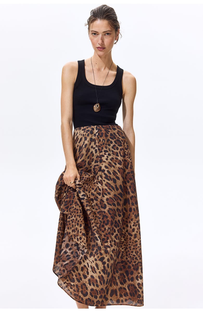 H&M Satin Maxi Skirt, Alternate, color, Beige/Leopard Print