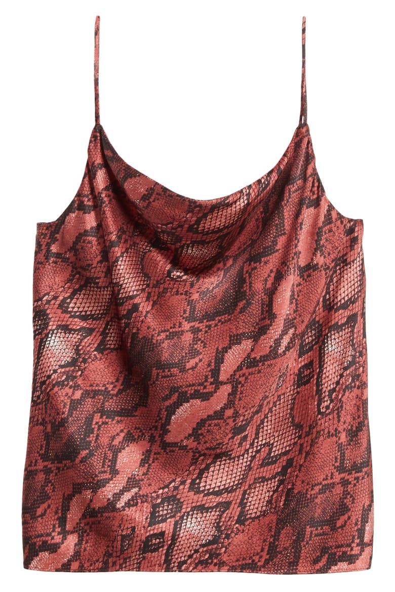 Kay Cowl Neck Python Print Silk Tank, Alternate, color, GARNET/ BLACK