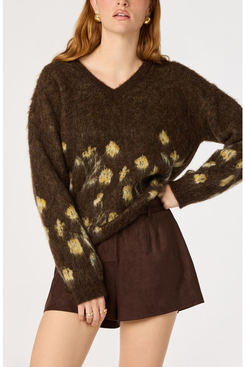 Bowie V-Neck Floral Sweater, Alternate, color, BROWN FLORAL
