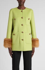 Valentino Garavani Compact Drape Wool & Cashmere Jacket with Genuine Shearling Cuffs
