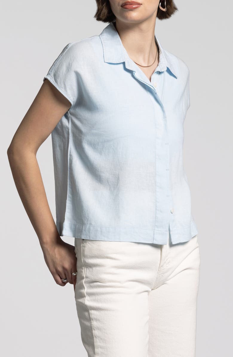 WEEKEND LOS ANGELES Stripe Linen Blend Shirt, Alternate, color, Ice Water