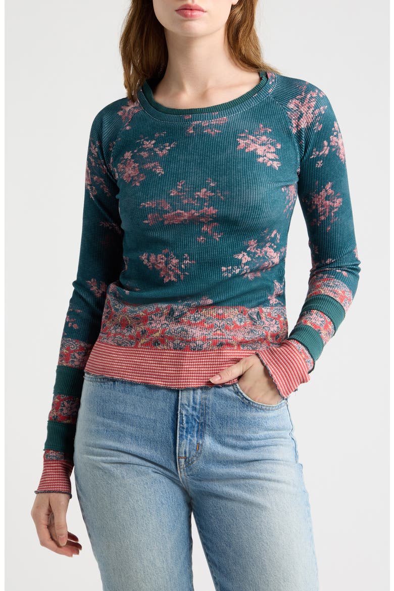 Easy Does It Floral Rib Stretch Cotton Top, Main, color, LAGOON COMBO