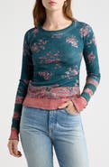 Free People Easy Does It Floral Rib Stretch Cotton Top
