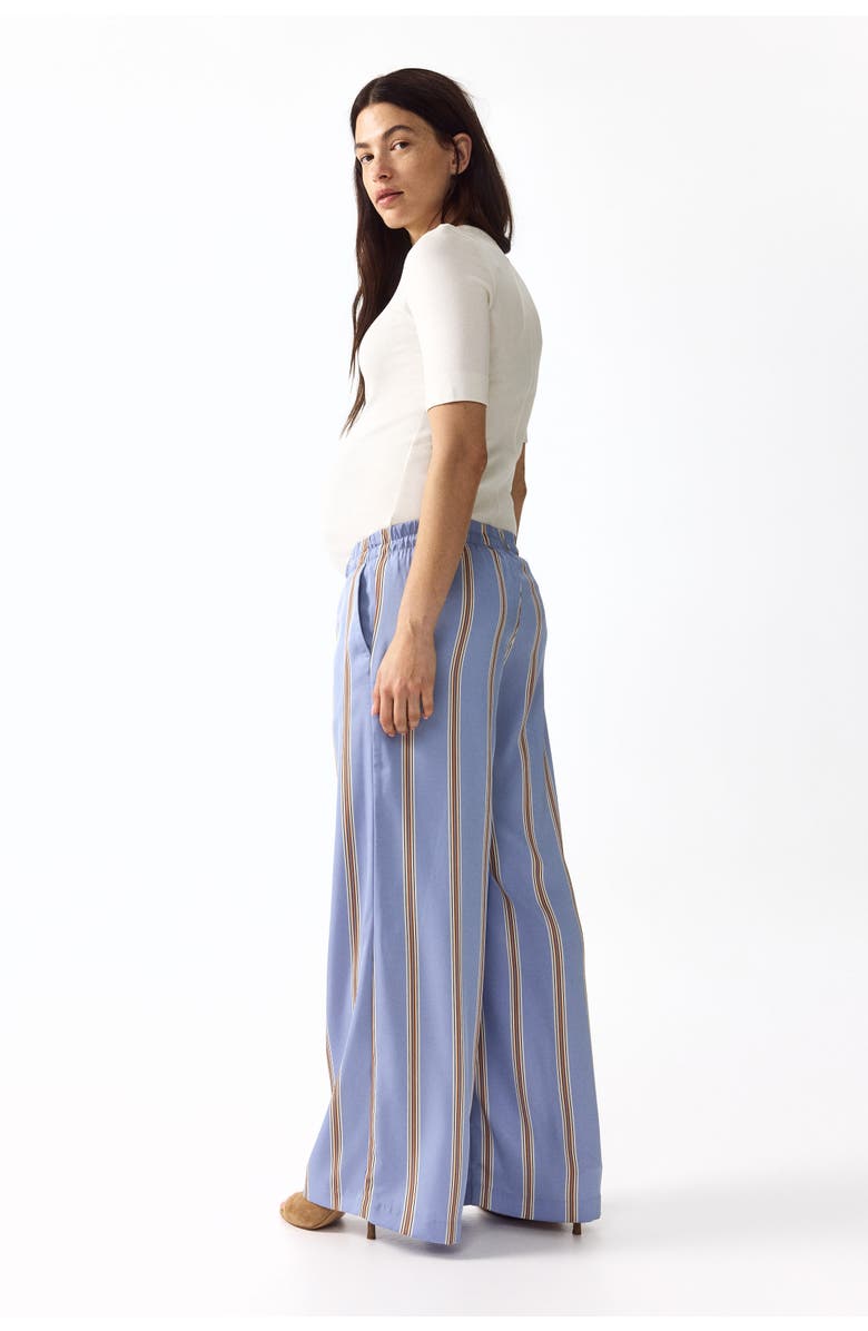 H&M Mama Wide Drawstring Trousers, Alternate, color, Light Blue/Striped