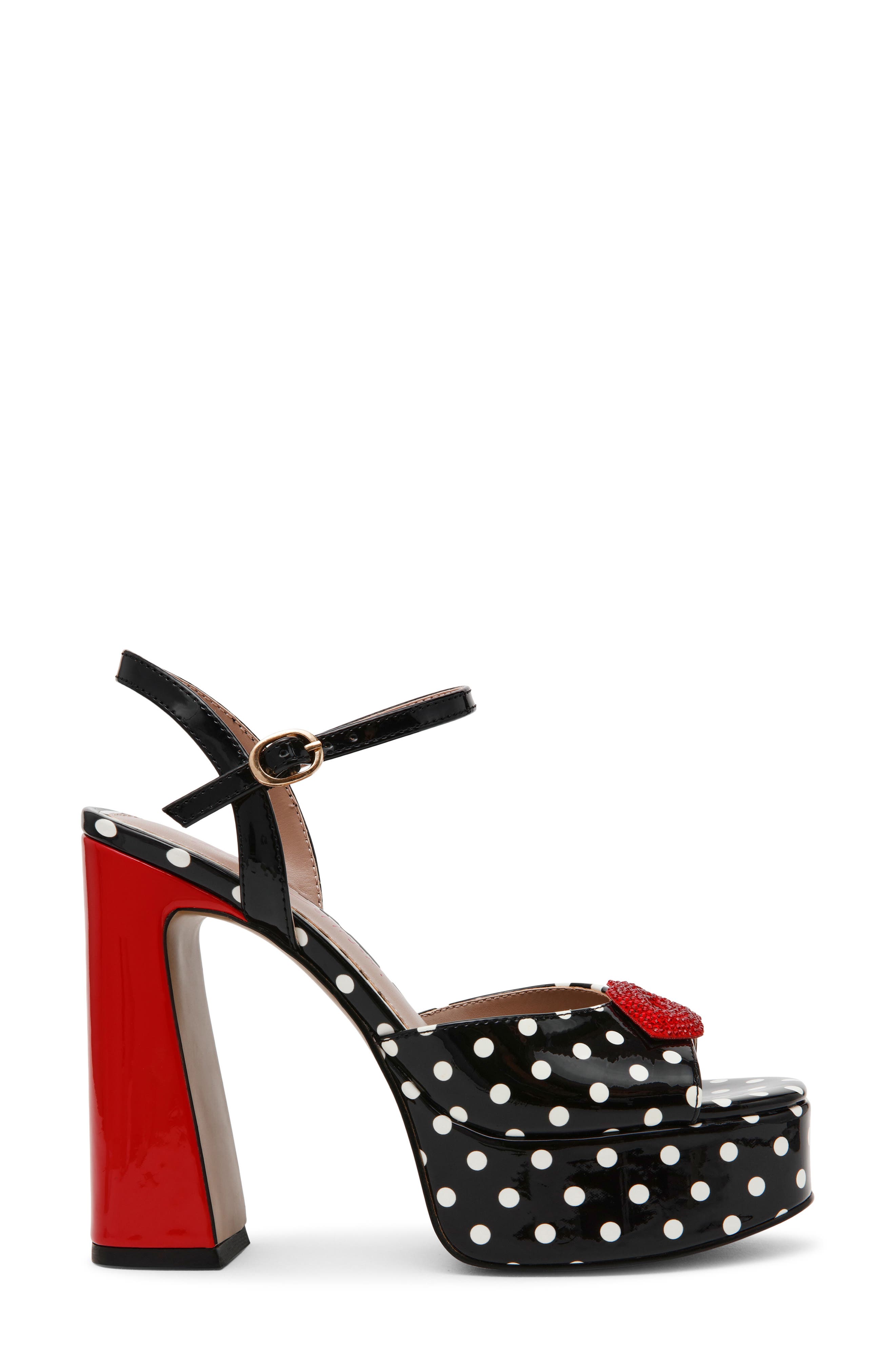 Betsey Johnson Allyson Ankle Strap Platform Sandal, Alternate, color, White/ Black Polka Dot