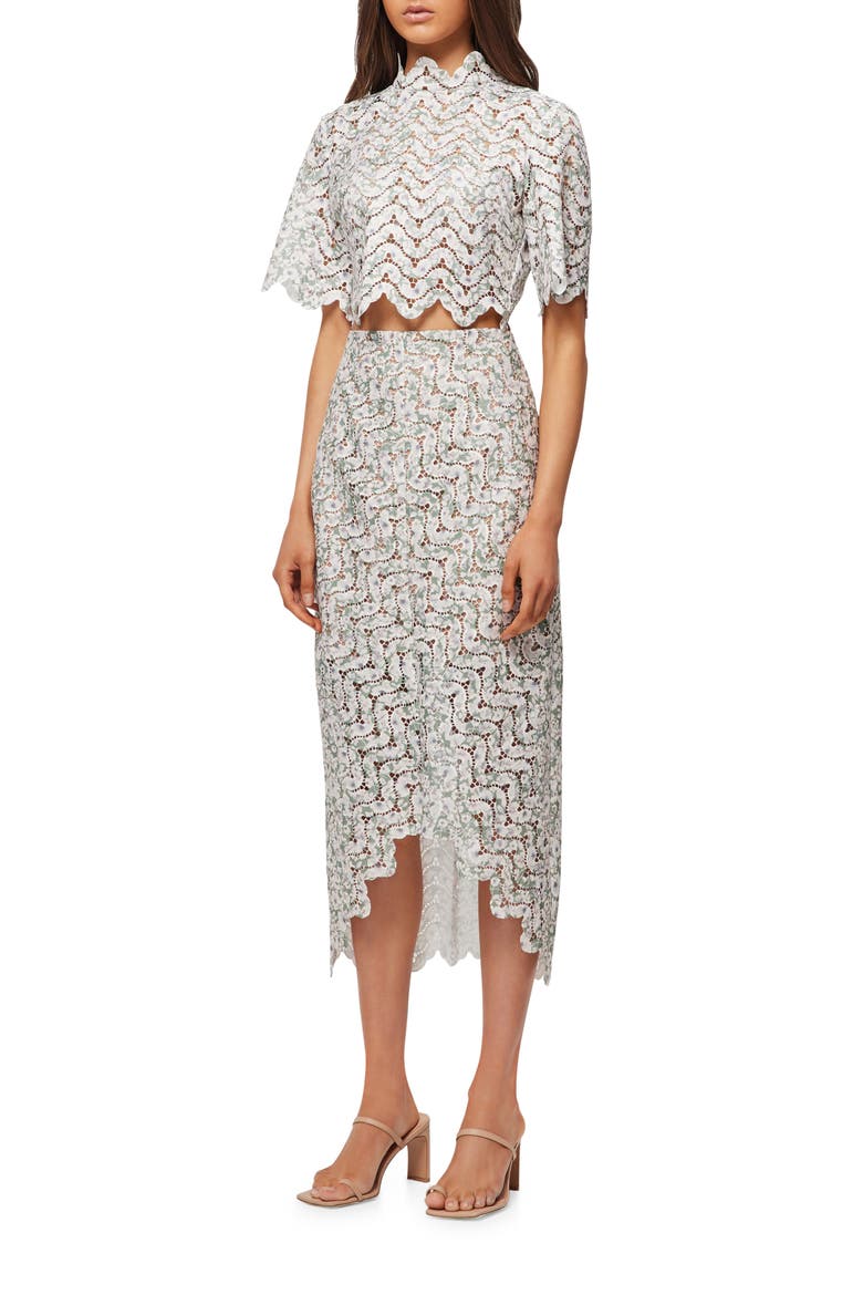 Damira Two-Piece Lace Top & Skirt Set, Alternate, color, WHITE