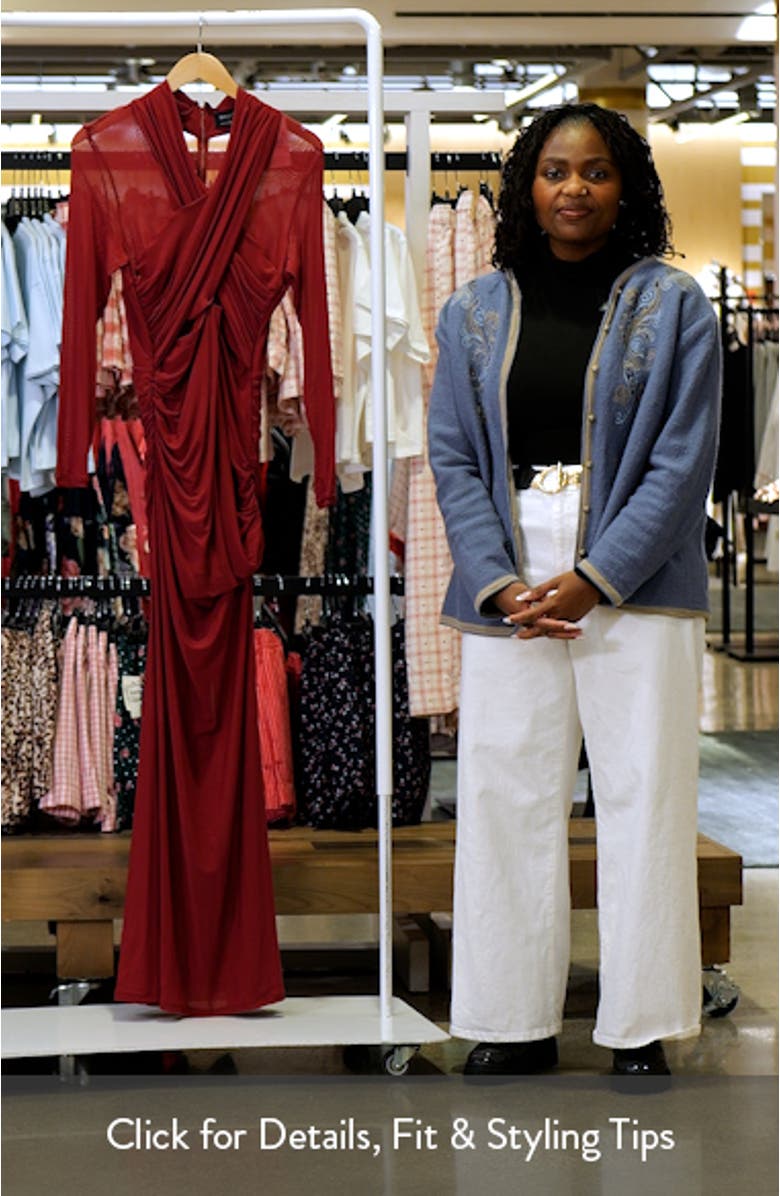 Veria Front Wrap Long Sleeve Mesh Gown, sales video thumbnail