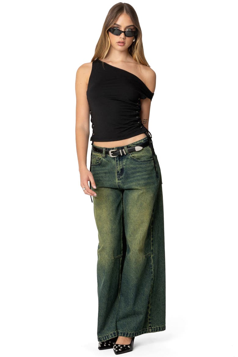 Angi One-Shoulder Crop Top, Alternate, color, BLACK
