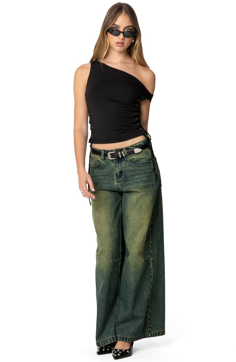 EDIKTED Angi One-Shoulder Crop Top, Alternate, color, Black