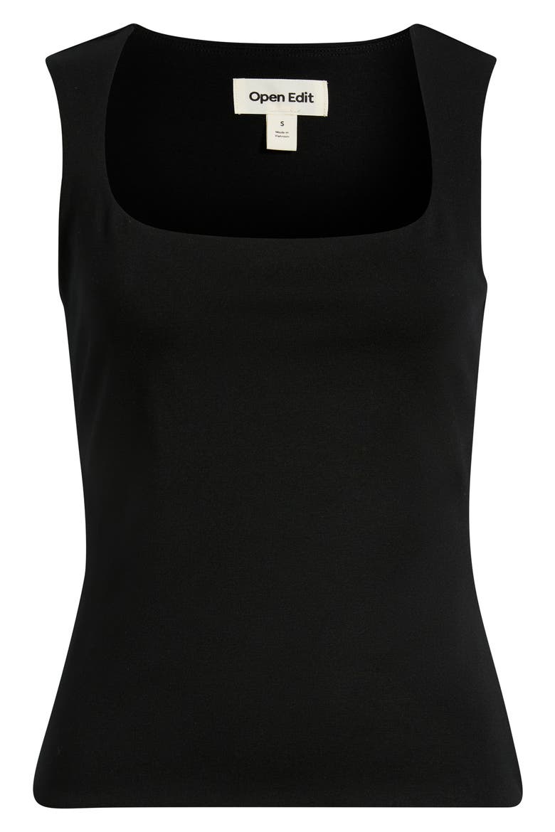 Square Neck Ponte Top, Alternate, color, BLACK