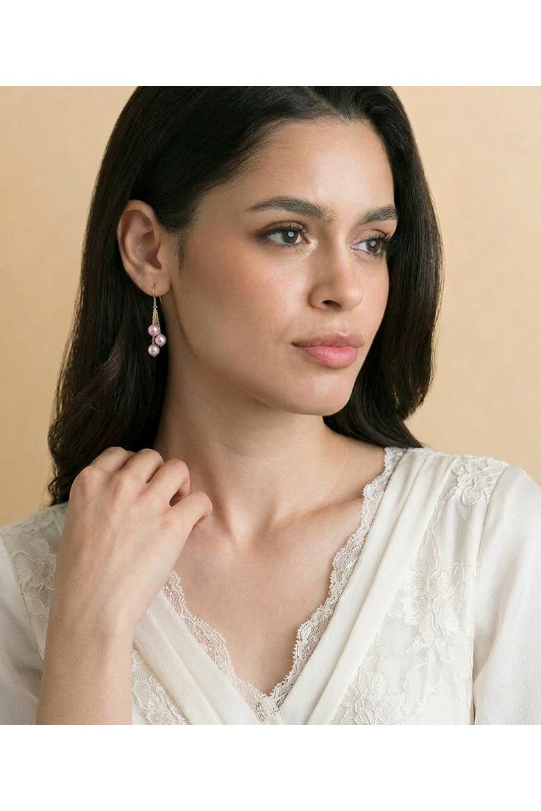 14K Gold Pink Freshwater Pearl Dangling Cluster Earrings, Alternate, color, Yellow Gold