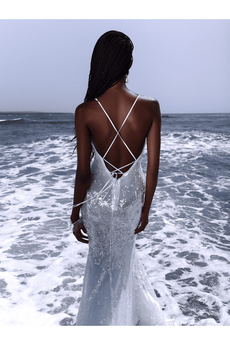 Cameron White Sequin Scoop Neck Mermaid Maxi Dress, Alternate, color, White