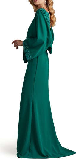 Drape Back Crepe Long Sleeve Gown