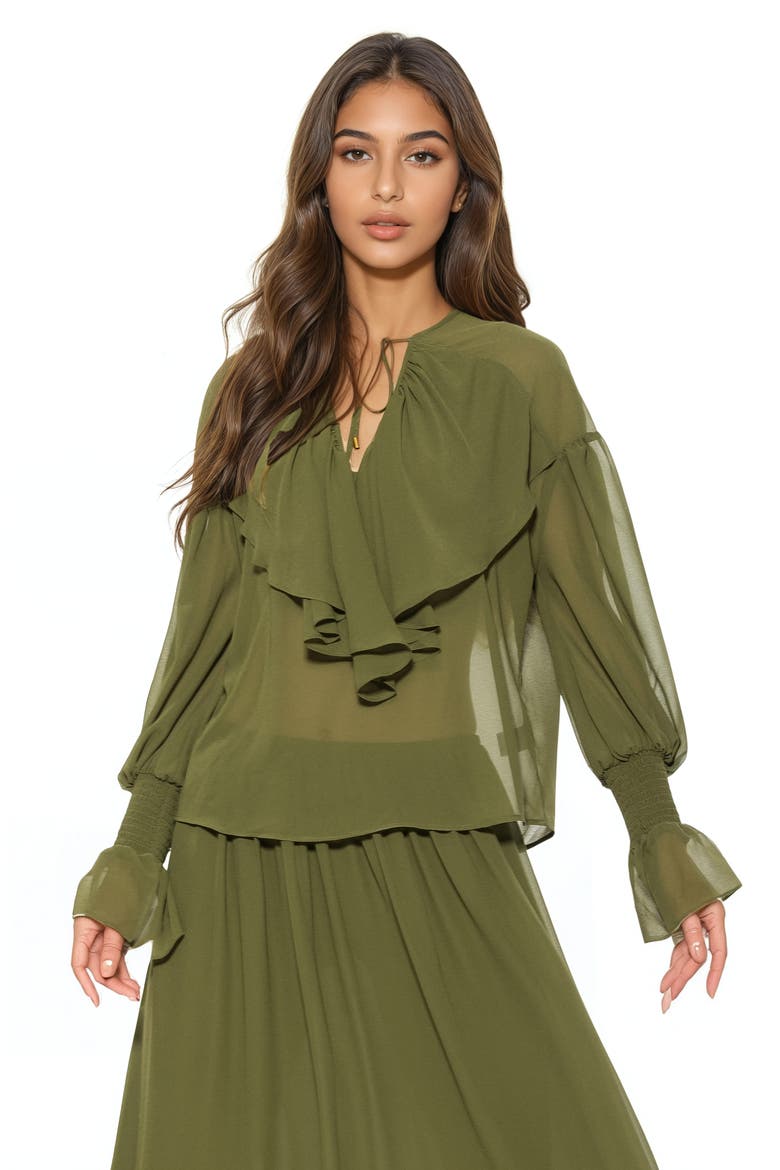 SERELISE RUFFLE DRAPED BLOUSE, Alternate, color, SAGE