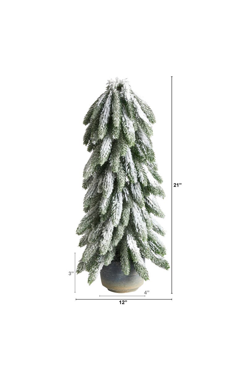 NEARLY NATURAL 21-in Flocked Artificial Christmas Tree in Decorative Planter, Alternate, color, Green