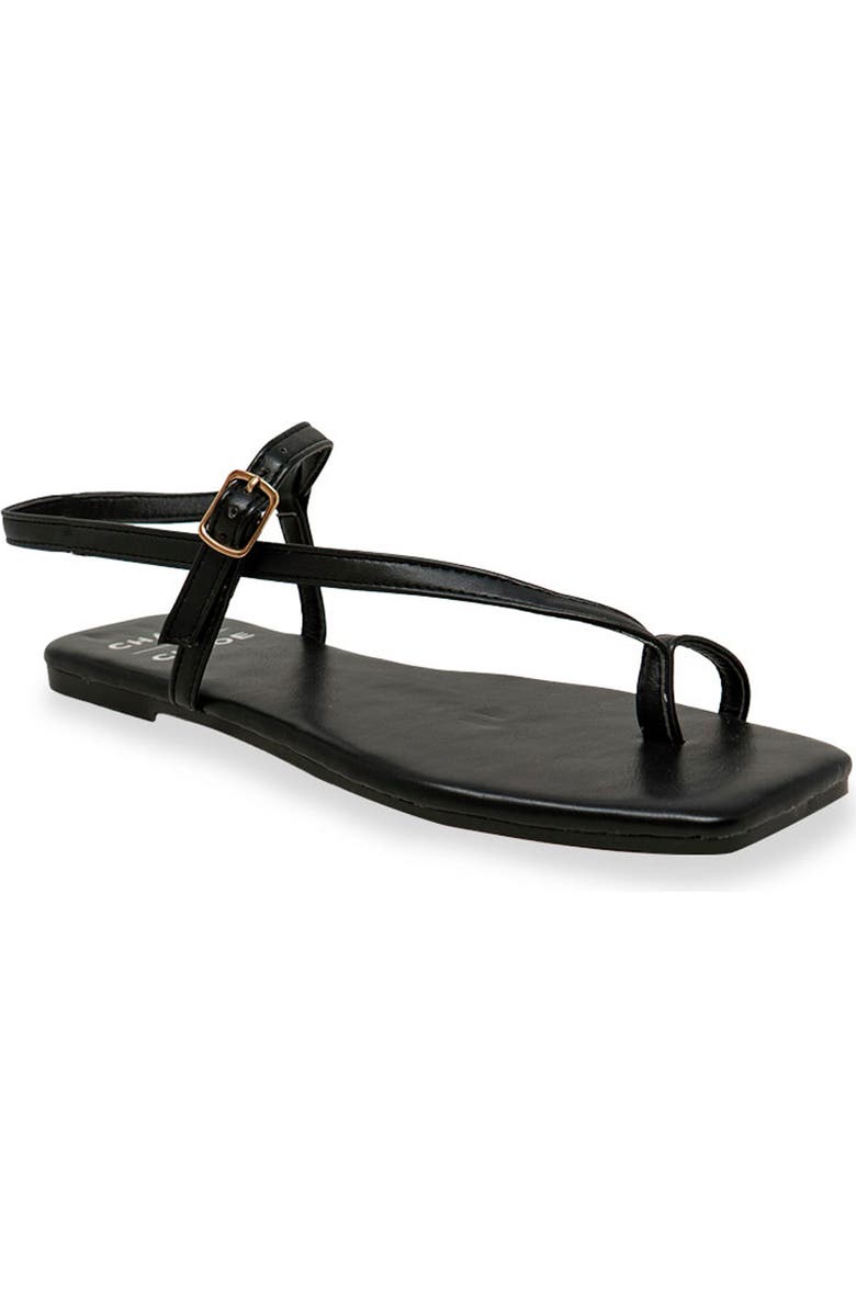CHASE AND CHLOE Toe Loop Sandal, Main, color, Black Pu