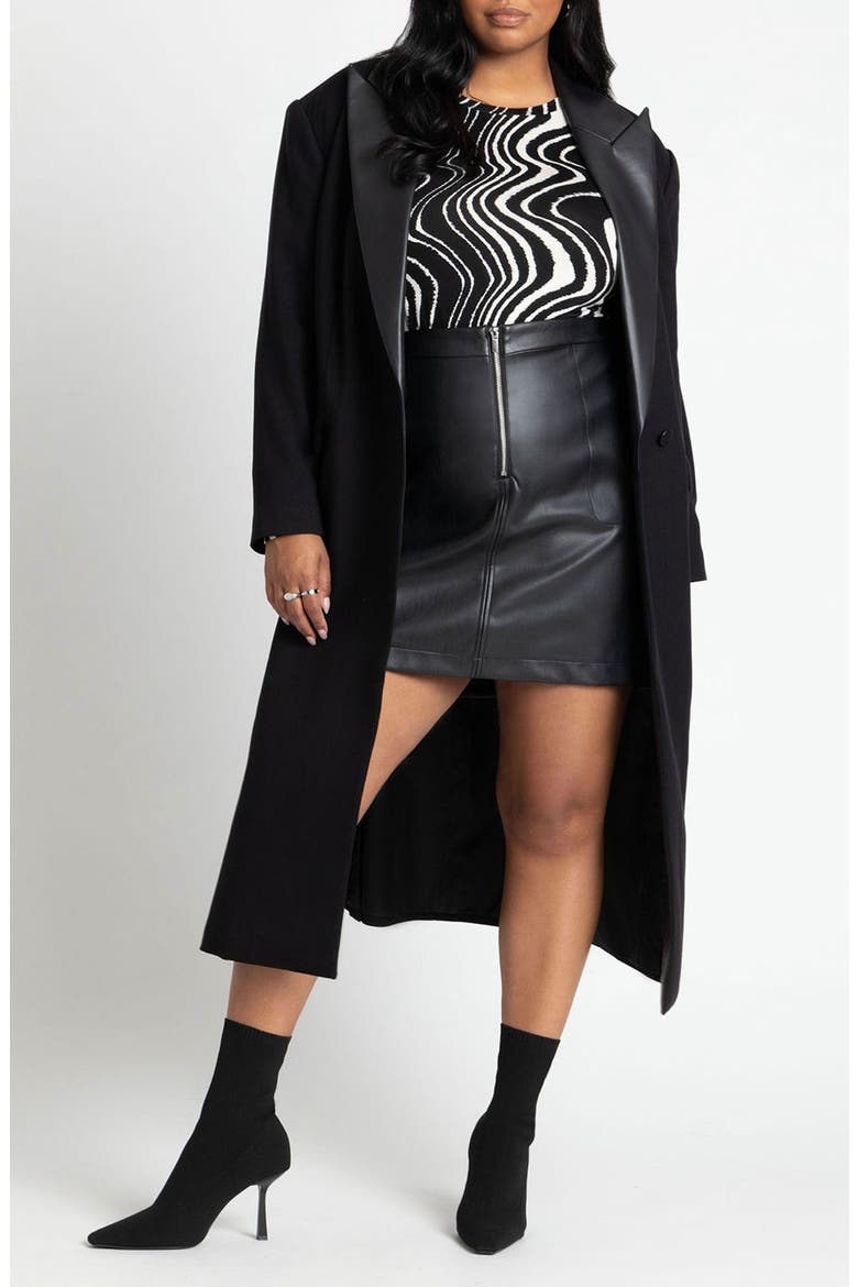 Twill Long Coat with Faux Leather Trim, Main, color, BLACK ONYX