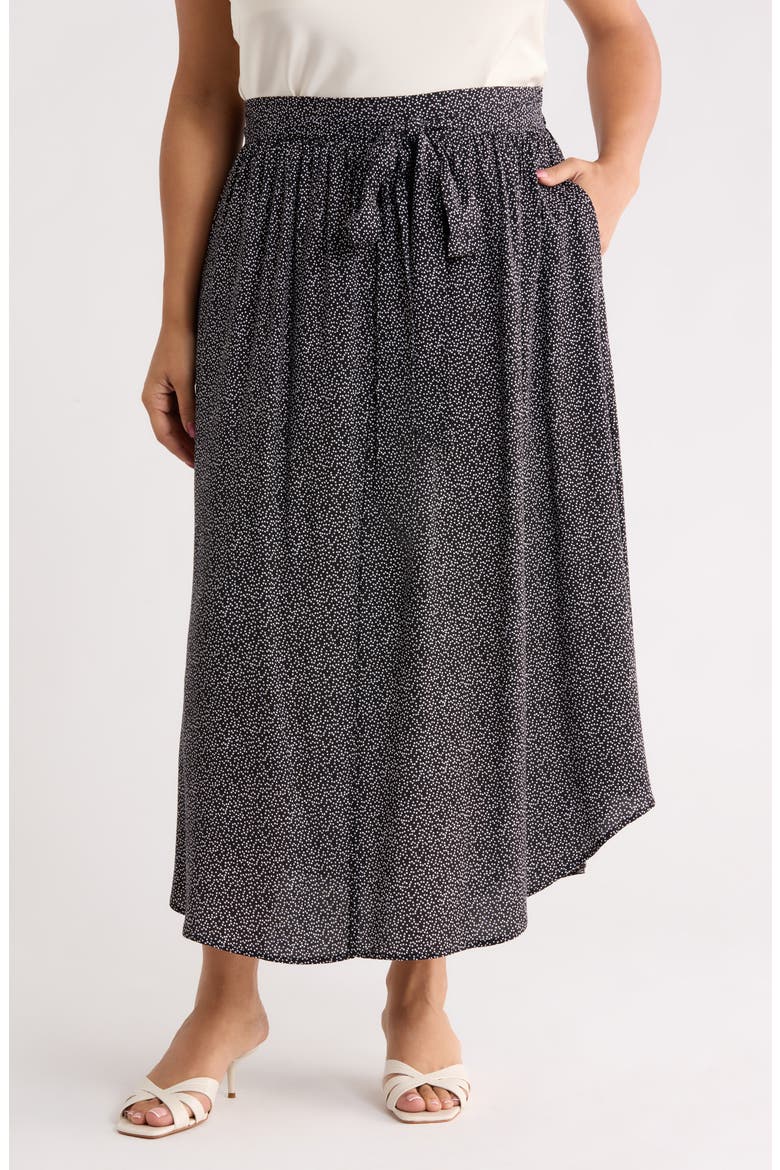 Dot Curved Hem Skirt, Main, color, BLACK