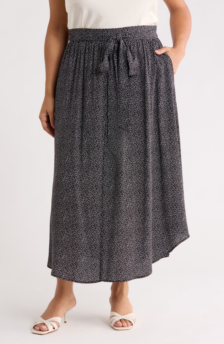 Renee C Dot Curved Hem Skirt, Main, color, Black