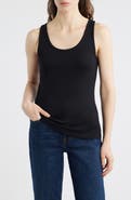Eileen Fisher Slim Fit Scoop Neck Stretch Cotton Tank