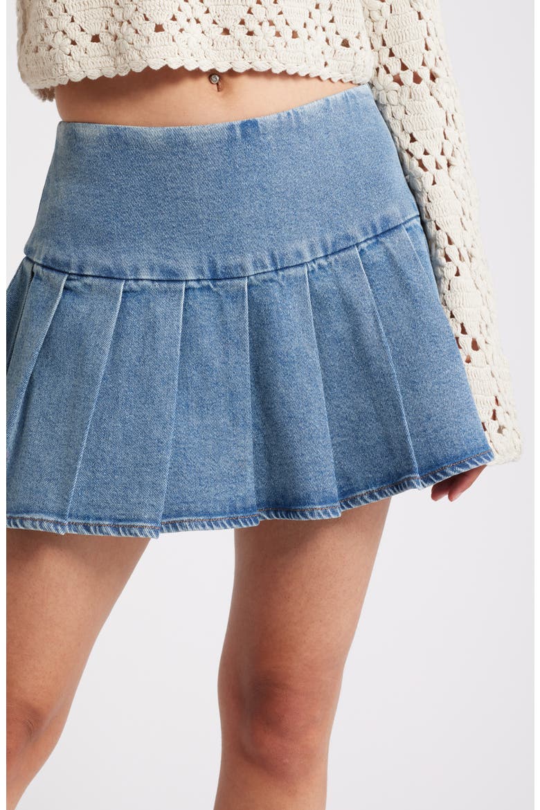 Pleated Denim Miniskirt, Alternate, color, BLUE DENIM WASH