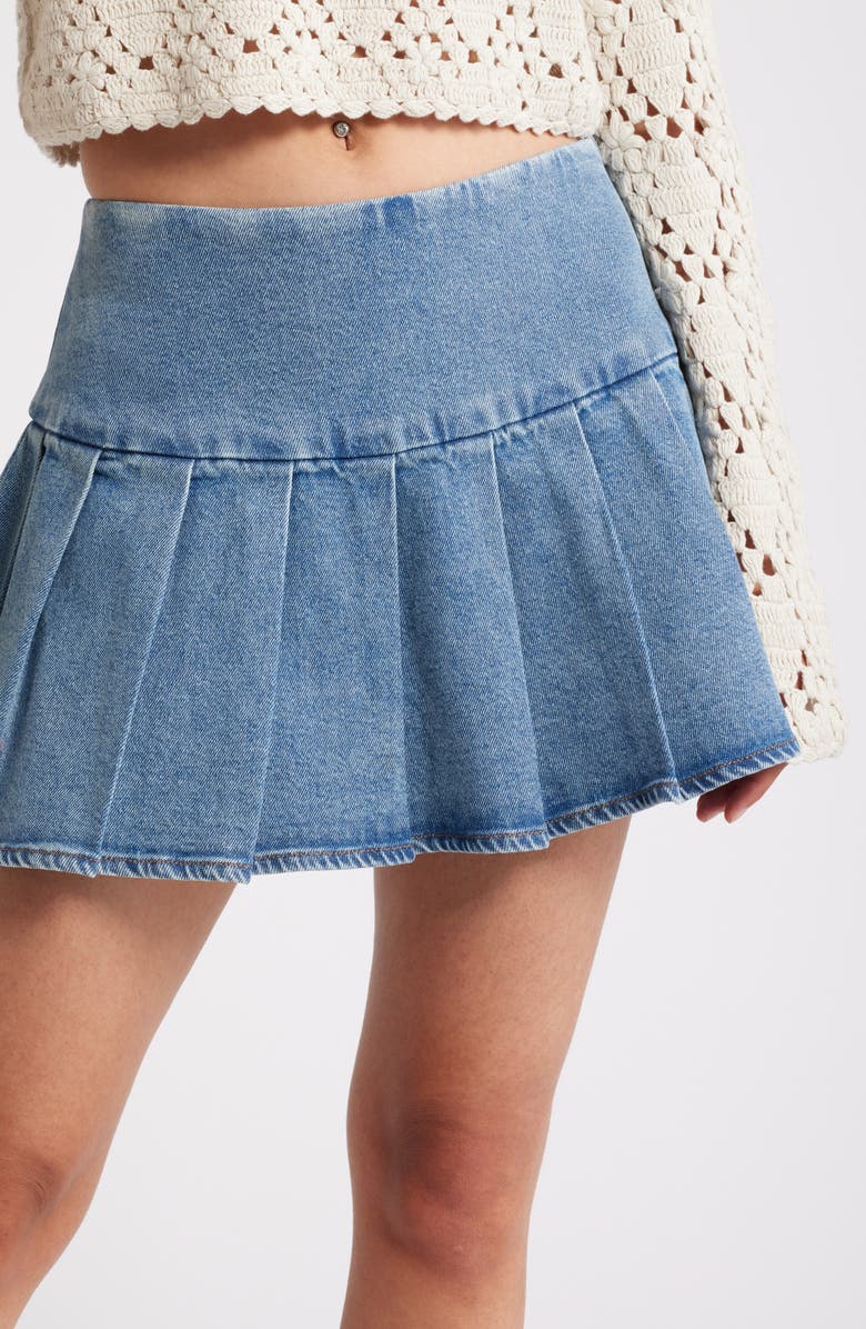 BP. Pleated Denim Miniskirt, Alternate, color, Blue Denim Wash