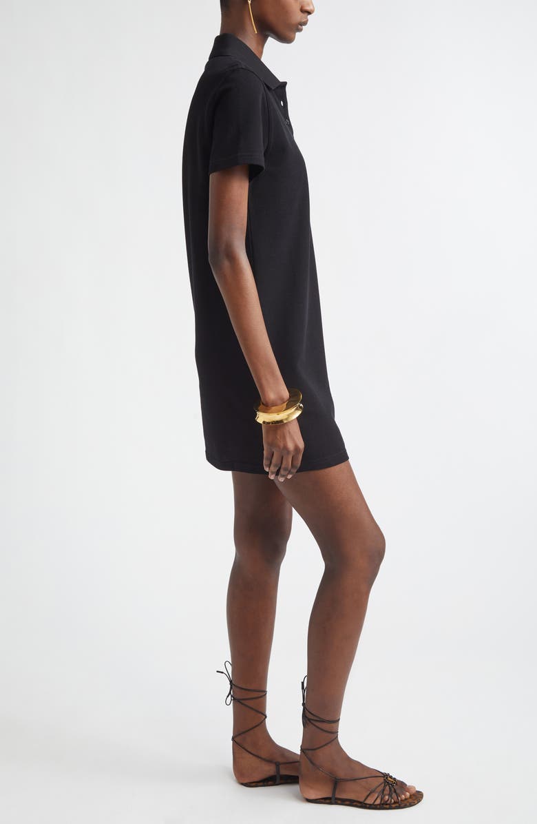 Saint Laurent Cassandre Embroidered Cotton Piqué Minidress, Alternate, color, Noir