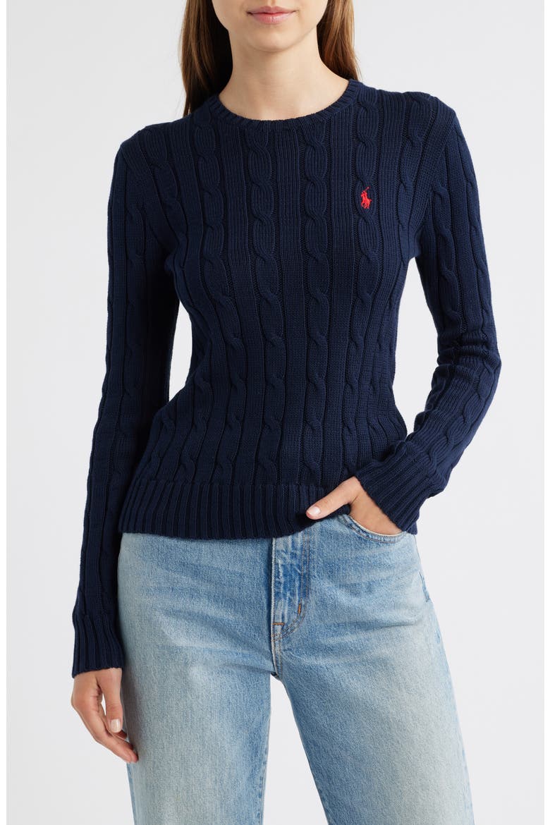 Cotton Cable Knit Sweater, Main, color, BLUE