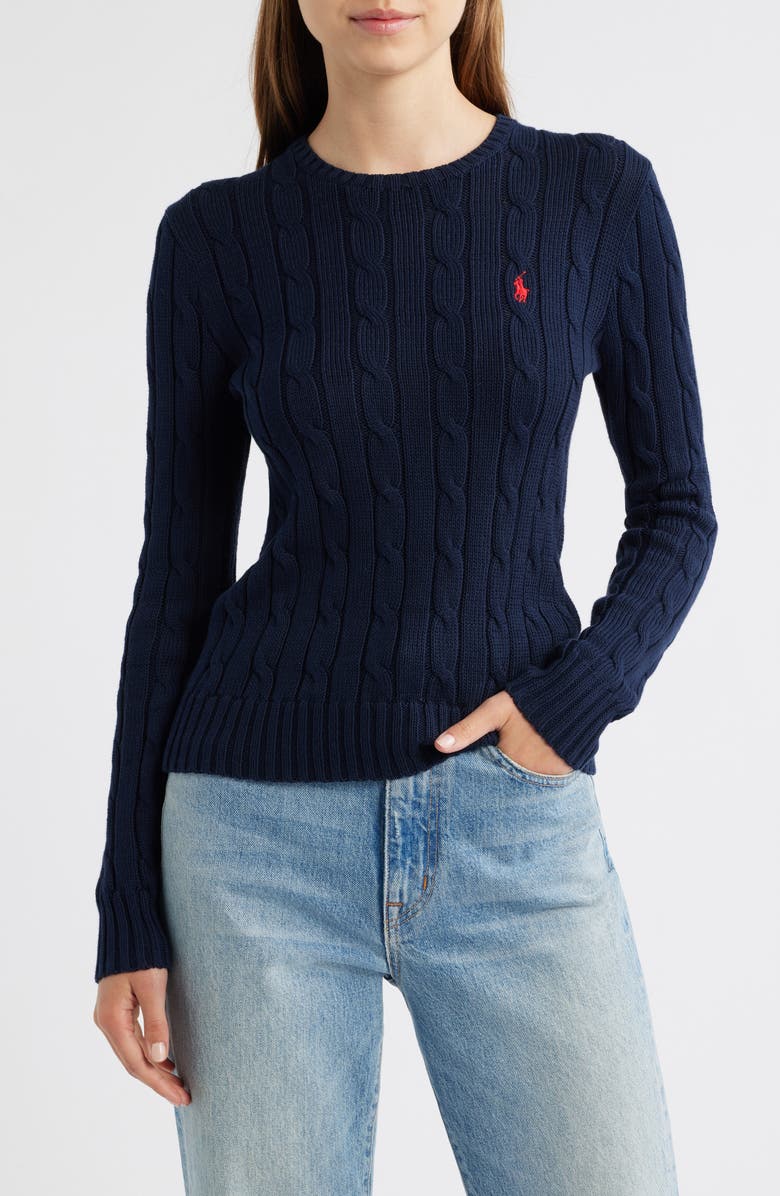 Polo Ralph Lauren Cotton Cable Knit Sweater, Main, color, Blue