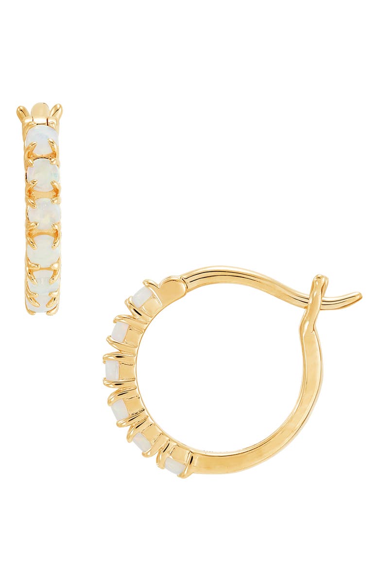 Frankie & Zoe 14K Yellow Gold Lab Grown Opal Huggie Hoop Earrings, Alternate, color, Yellow Gold