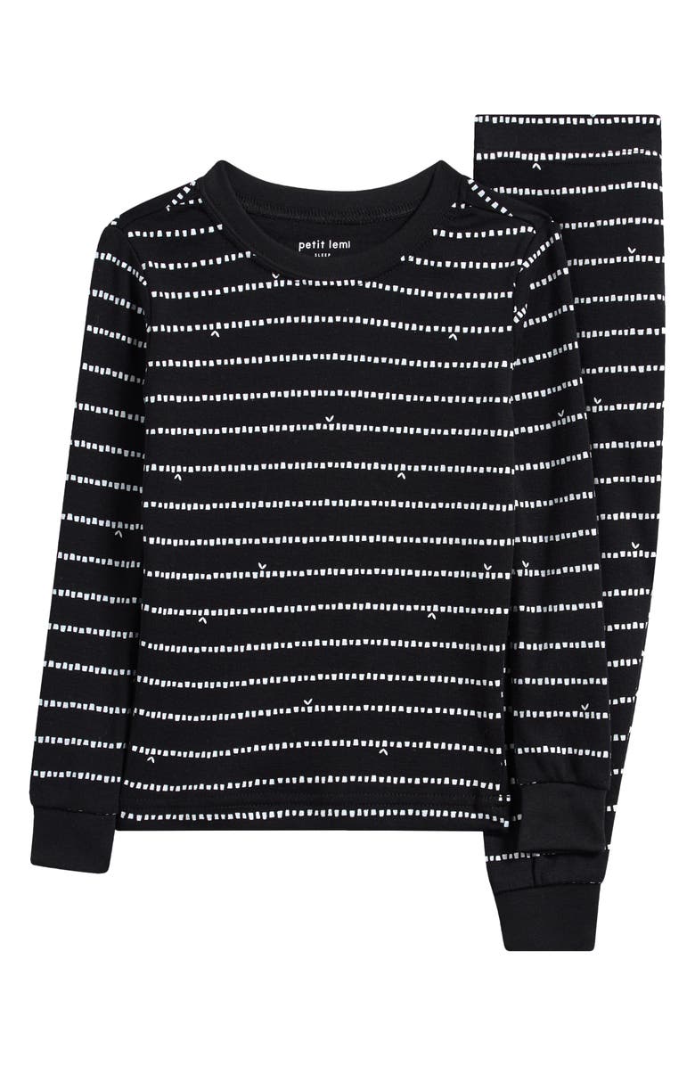 Petit Lem Kids' Print Fitted Cotton Two-Piece Pajama Set, Main, color, Black