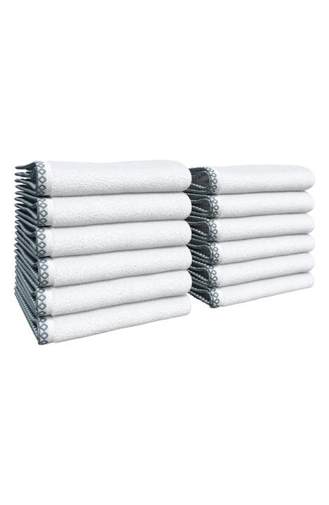 Border Stitch 12-Piece Cotton Hand Towels