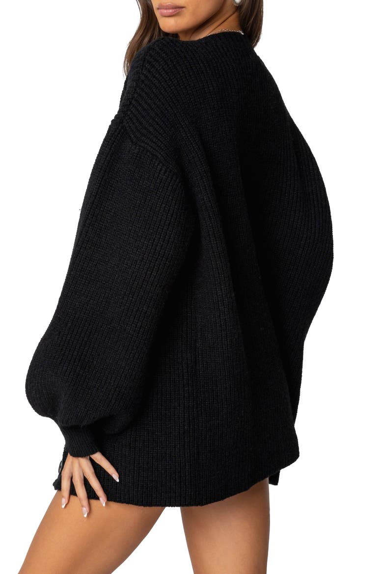 Mathilde Oversize V-Neck Blouson Cardigan, Alternate, color, BLACK