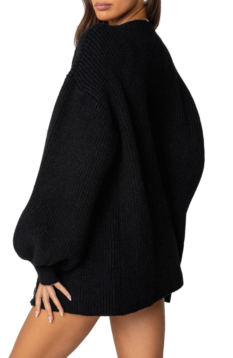 EDIKTED Mathilde Oversize V-Neck Blouson Cardigan, Alternate, color, Black