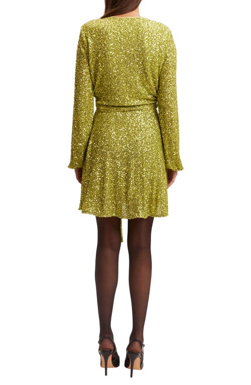 Bardot Bellissa Sequin Long Sleeve Minidress In Lime