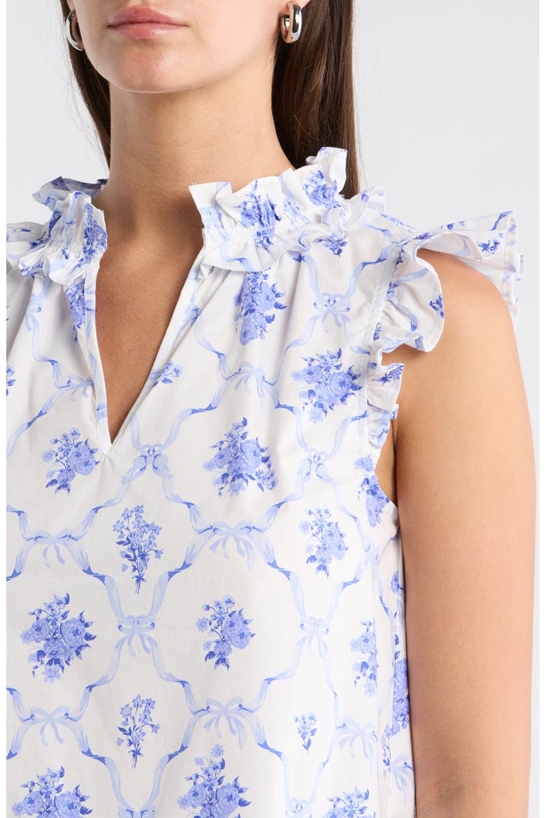 Nia Floral Jaye Flutter Sleeve Stretch Cotton Top, Alternate, color, WHITE-BLUE