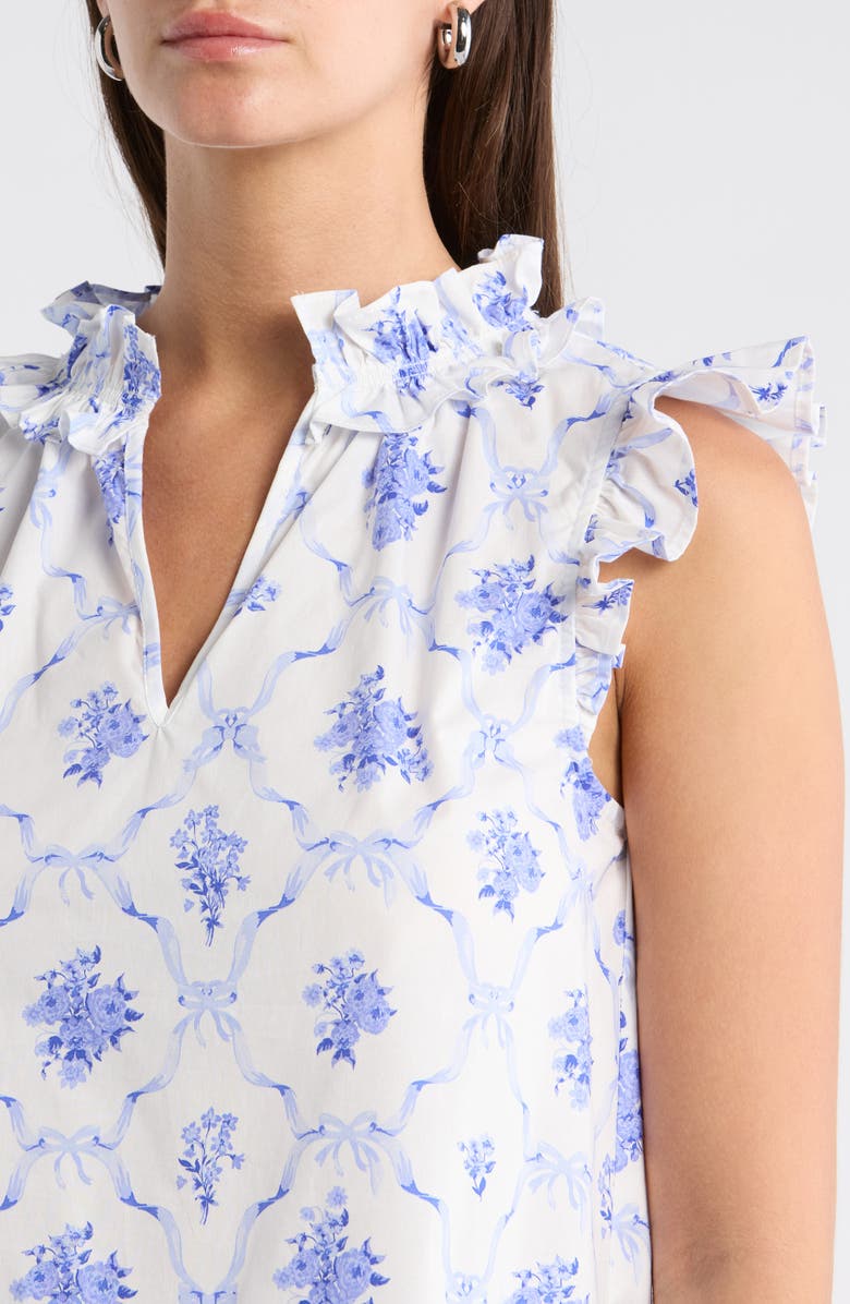 SUGARLIPS Nia Floral Jaye Flutter Sleeve Stretch Cotton Top, Alternate, color, White-Blue