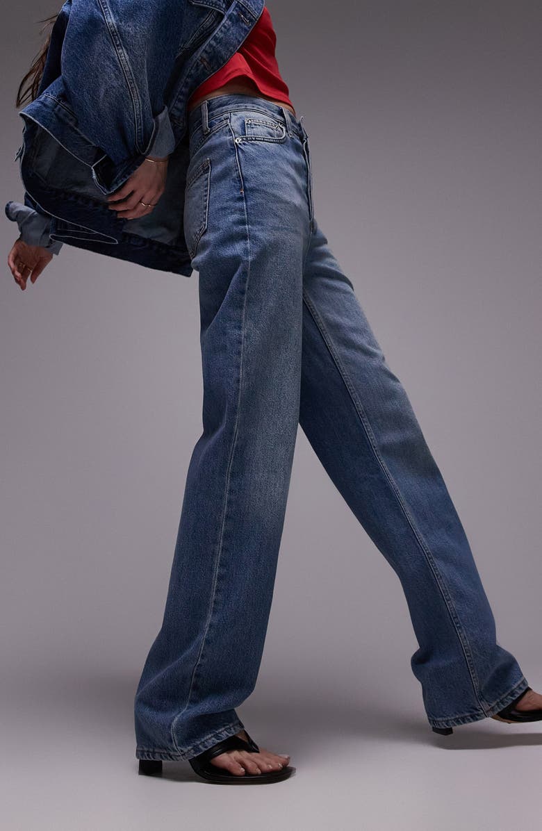 Topshop Kort High Waist Wide Leg Jeans, Alternate, color,