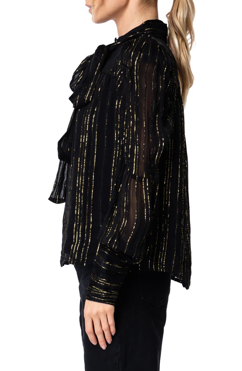 CIEBON Lynn Metallic Stripe Tie-Neck Top, Alternate, color, 