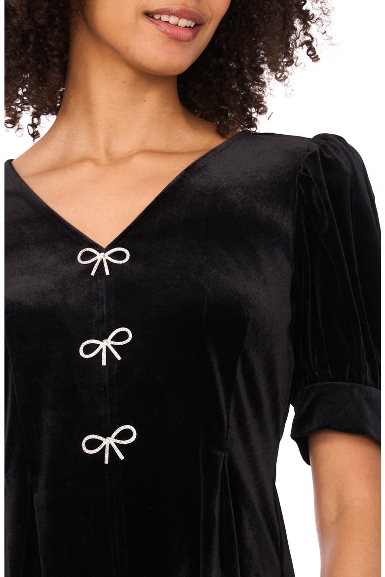 Rhinestone Bow Stretch Velvet Top, Alternate, color, RICH BLACK
