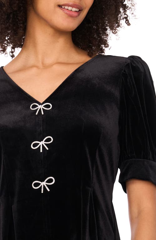 Cece Rhinestone Bow Stretch Velvet Top In Black