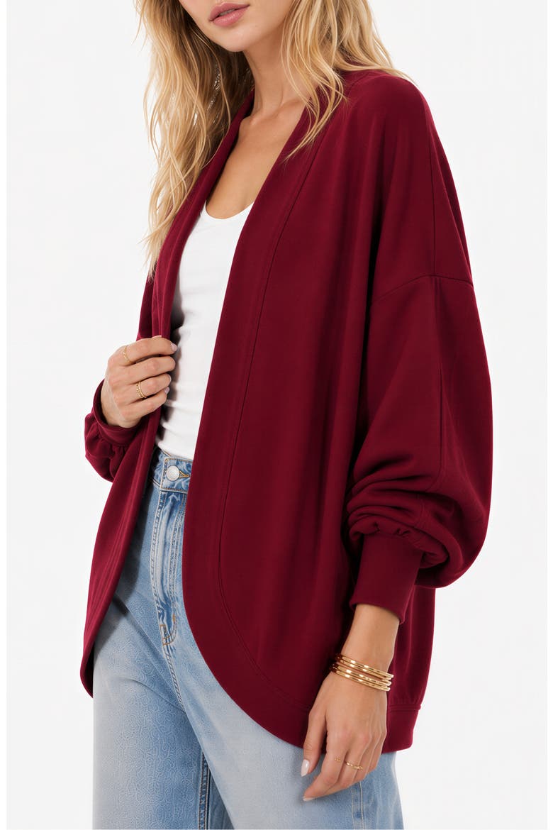 Contrast Piped Cardigan, Alternate, color, BURGUNDY