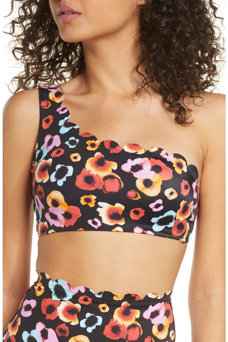 Scallop One-Shoulder Bikini Top, Main, color, BLACK AQUA FLORAL