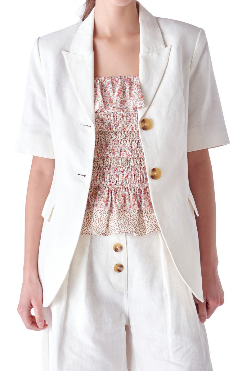 English Factory Short Sleeve Linen Blend Blazer, Alternate, color,
