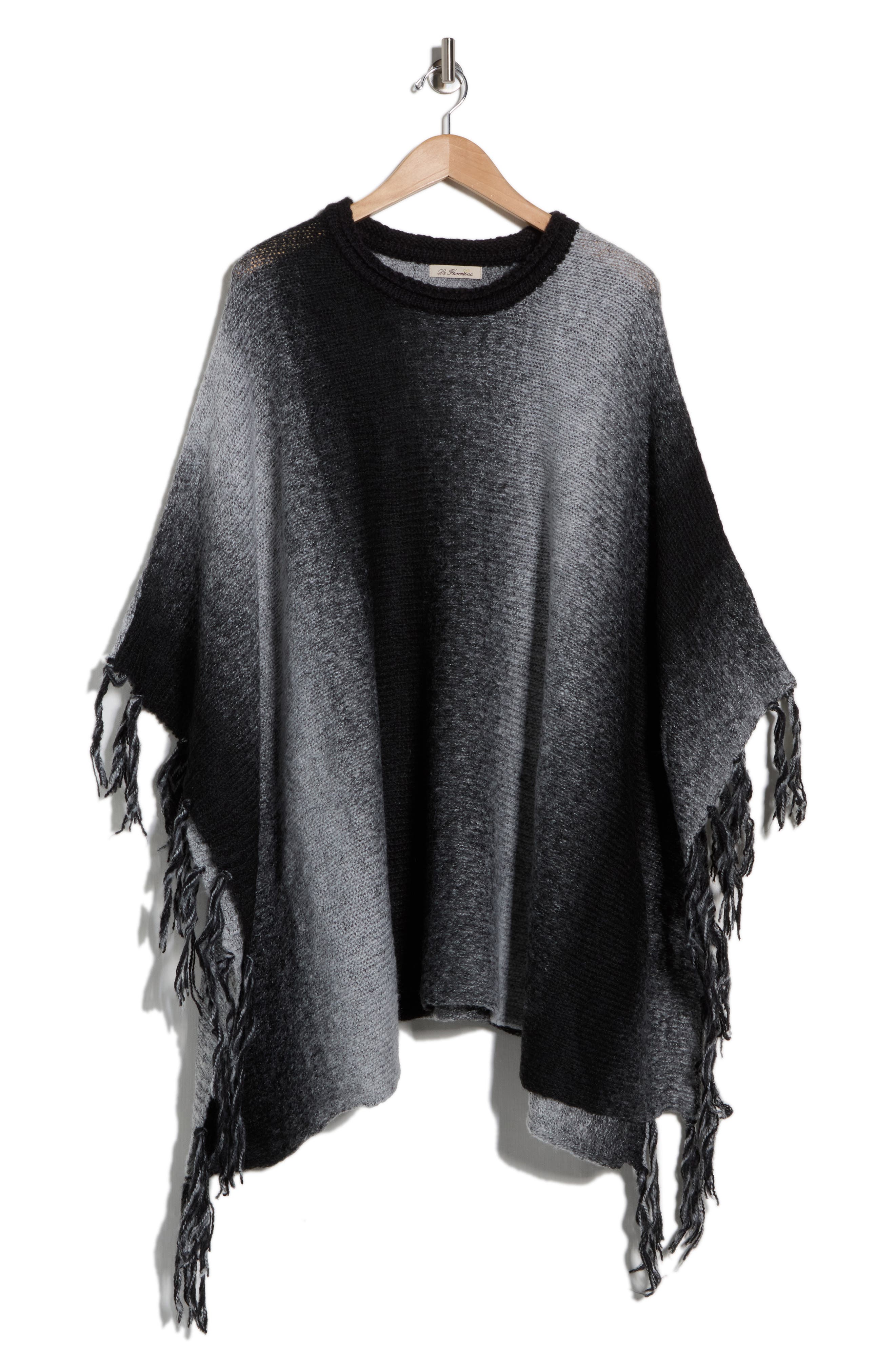 La Fiorentina Ombré Fringe Trim Poncho
