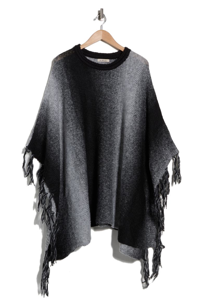 Ombré Fringe Trim Poncho, Main, color, GREY