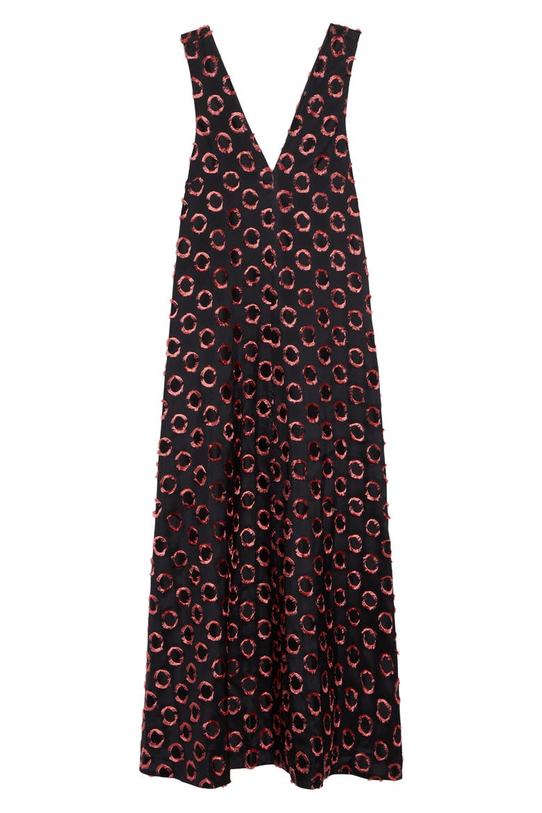 Polka Dot Fil Coupé Satin Maxi Dress, Alternate, color, BLACK