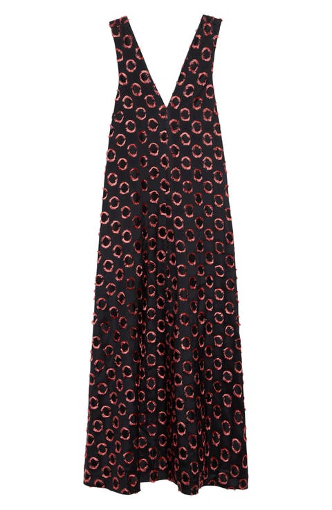 Polka Dot Fil Coupé Satin Maxi Dress