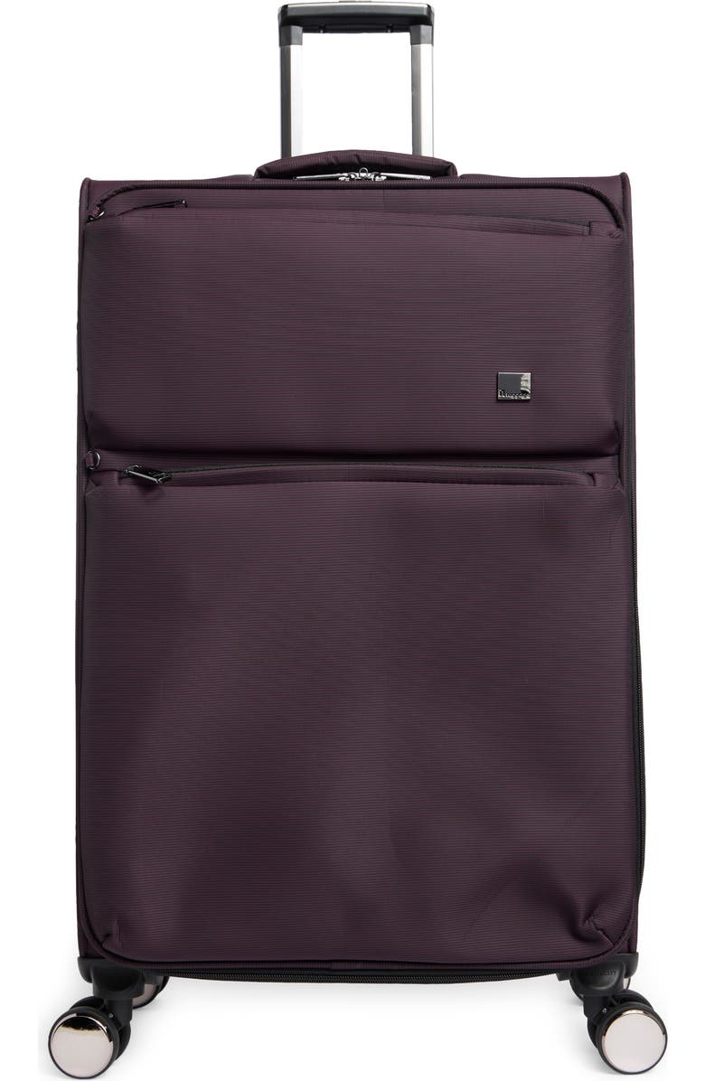 IT LUGGAGE Debutant Softshell Expandable Spinner Luggage, Main, color, Plum