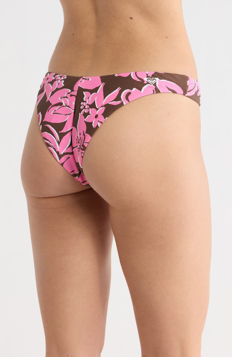 Roxy Island Time V Front Cheeky Bikini Bottoms, Alternate, color, Brown/ Pink
